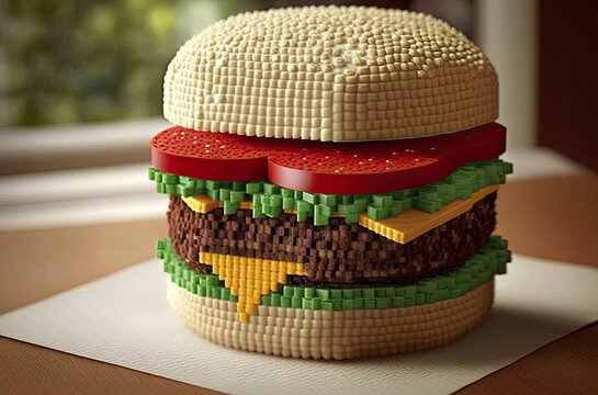 Pixelated Game Style Hamburger Generative AI