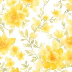 seamless pattern with soft yellow flowers in  watercolor style