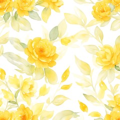 seamless pattern with soft yellow flowers in  watercolor style
