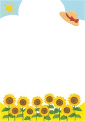 夏空とひまわり畑と麦わら帽子（縦型）