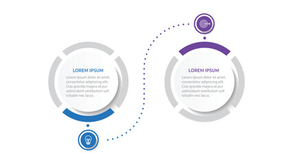 Business infographic thin line process with circle template design with icons and 2 options or steps.