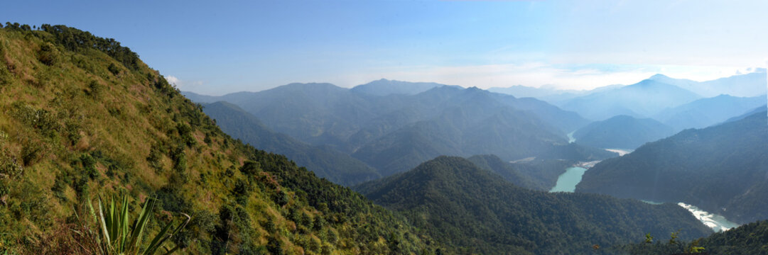 Panoramic view river Teesta, view from Durpin dara- Kalimpong