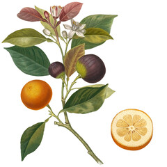 Classic Citrus Nostalgic Orange Fruit Botanical Illustration Tropical Fruits