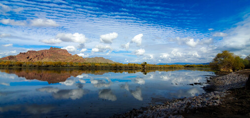 Lower Salt River Granite Reef Recreation Area - Mountain and Puffy Clouds Landscape © His World