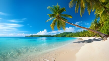 Fototapeta na wymiar Hidden Paradises: Tropical Sand Beach with Island in the Distance