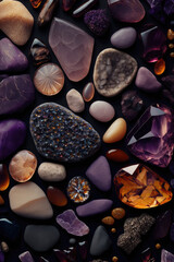 Obraz na płótnie Canvas Pebbles pattern with amethyst and amber