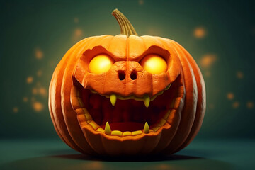 A pumpkin with eyes and a mouth. Generating artificial intelligence