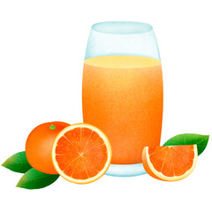 glass of orange juice and orange