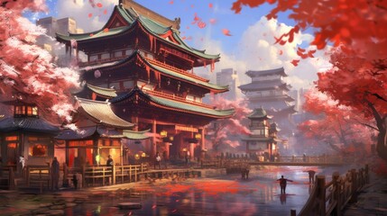Fototapeta premium Japan fantasy style scene art