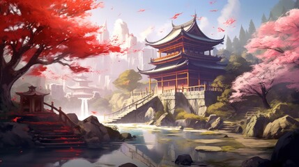 Fototapeta premium Japan fantasy style scene art