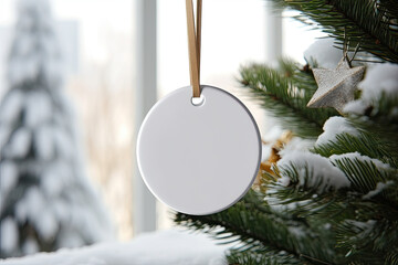 Christmas blank round ornament. Mock up of Christmas round sign, ornament.