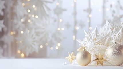 Fototapeta premium Christmas background with decorative holiday design elements. Festive background with christmas ornament decoration, Copy space. Banner and poster. generative ai