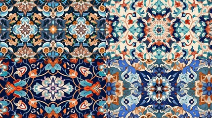 Colorful arabic seamless pattern with flowers backgroud.Generative AI