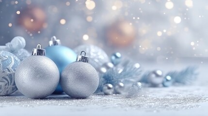 Christmas background with decorative holiday design elements. Festive background with christmas ornament decoration, Copy space. Banner and poster. generative ai
