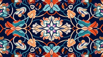 Colorful arabic seamless pattern with flowers backgroud.Generative AI