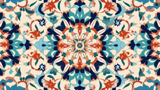 Colorful arabic seamless pattern with flowers backgroud.Generative AI