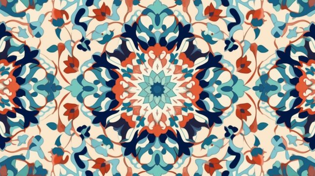 Colorful arabic seamless pattern with flowers backgroud.Generative AI