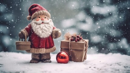 Santa claus. Christmas background with decorative holiday design elements. Festive background with christmas ornament decoration, Copy space. Banner and poster. generative ai