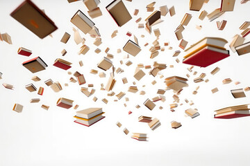 Books Floating In The Air On White Background, Cartoon. Generative AI