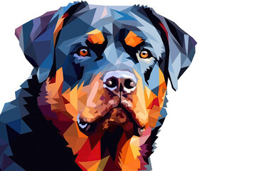 Rottweiler Dog, Minimalist Style, White Background Cartoonish, Flat Illustration. Geometric, Origami Style. Generative AI