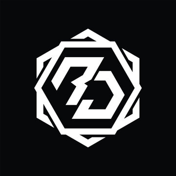 recommend clip art: RJ Logo monogram hexagon shape with geometric abstract outline design template