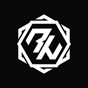 recommend clip art: RN Logo monogram hexagon shape with geometric abstract outline design template