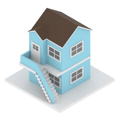 Isometric house's 2 floor and 3d render