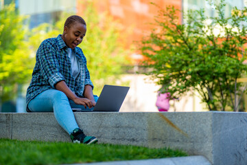 a young student has an online interview for an internship at a small company