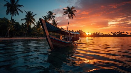 Fototapeta na wymiar Boat glides peacefully through turquoise waters