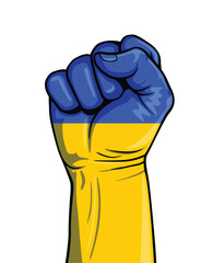 raised fist with ukraine flag