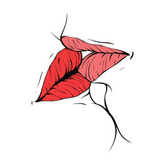 couple kissing lips sketch vector illustration line art
