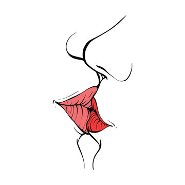recommend clip art: couple kissing lips sketch vector illustration line art