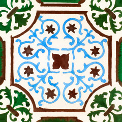 Watercolor illustration of portuguese ceramic tiles pattern