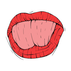 red female lips sketch vector illustration line art