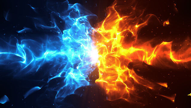 激突する青と赤の炎背景