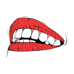 red female lips sketch vector illustration line art