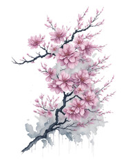 Watercolor of flower sakura isolated on transparent background ,generative ai
