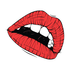 red female lips sketch vector illustration line art