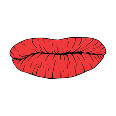 red female lips sketch vector illustration line art
