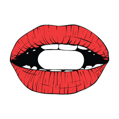red female lips sketch vector illustration line art