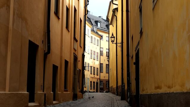 Stockholm, Sweden A view of a narrow alley in the Old Town, Or Gamla Stan