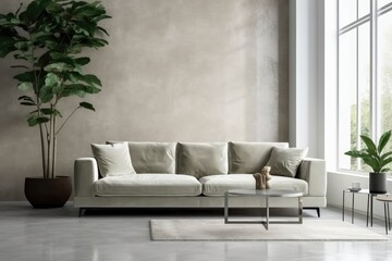  sage green leather sofa and white wall in modern living room AI Generated