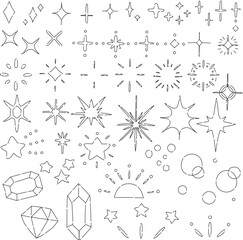 ダイヤや星の形のキラキライラスト破線線画セット