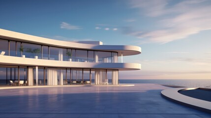 Fototapeta na wymiar Front view of modern architecture with sea view background.3d rendering