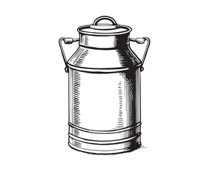 Milk can vector sketch line drawing