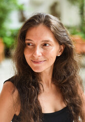 Fototapeta premium Portrait of 39 years old slavic woman close up without make up