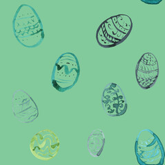 Seamless texture with Easter motif assembled from watercolor components.