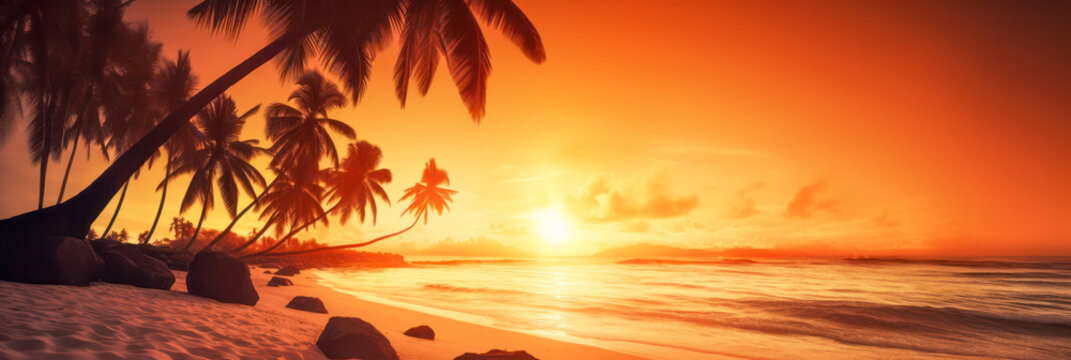 Tropical Beach Panorama At Sunset