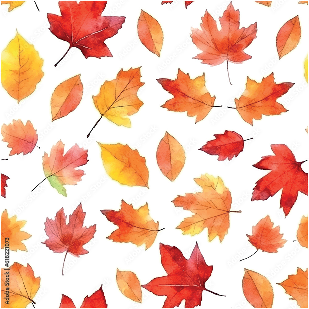 Wall mural modern abstract seamless pattern with orange autumn leaves pattern watercolor colorful background fo