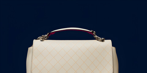 white cotton bag with a chain straps, in the style of inlay, minimal retouching
